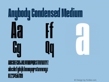 Anybody Condensed Medium Version 1.000; ttfautohint (v1.8) Font Sample