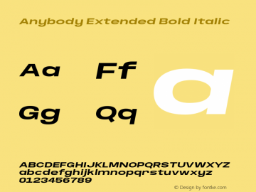 Anybody Extended Bold Italic Version 1.000;hotconv 1.0.109;makeotfexe 2.5.65596图片样张