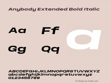Anybody Extended Bold Italic Version 1.000; ttfautohint (v1.8)图片样张
