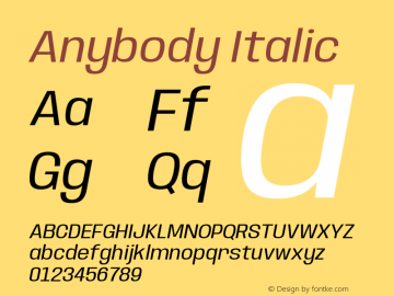 Anybody Italic Version 1.000; ttfautohint (v1.8)图片样张
