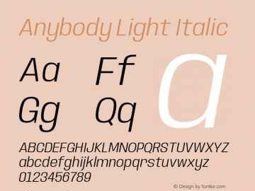Anybody Light Italic Version 1.000; ttfautohint (v1.8)图片样张
