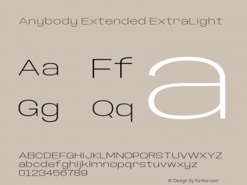 Anybody Extended ExtraLight Version 1.000; ttfautohint (v1.8)图片样张