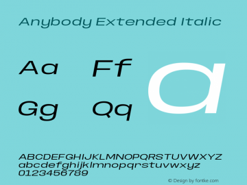 Anybody Extended Italic Version 1.000; ttfautohint (v1.8)图片样张