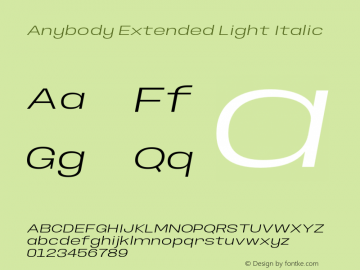 Anybody Extended Light Italic Version 1.000;hotconv 1.0.109;makeotfexe 2.5.65596图片样张