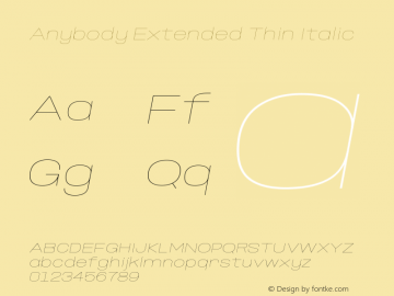 Anybody Extended Thin Italic Version 1.000; ttfautohint (v1.8)图片样张