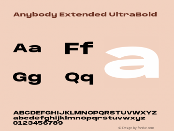 Anybody Extended UltraBold Version 1.000;hotconv 1.0.109;makeotfexe 2.5.65596 Font Sample