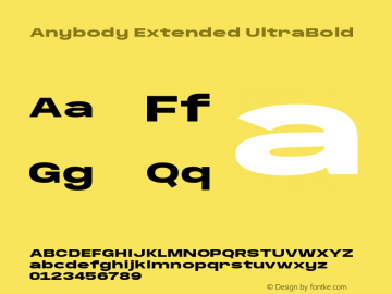 Anybody Extended UltraBold Version 1.000; ttfautohint (v1.8) Font Sample