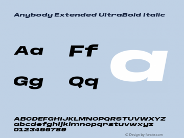 Anybody Extended UltraBold Italic Version 1.000; ttfautohint (v1.8)图片样张
