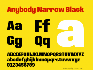Anybody Narrow Black Version 1.000;hotconv 1.0.109;makeotfexe 2.5.65596图片样张