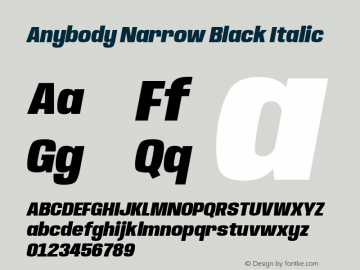 Anybody Narrow Black Italic Version 1.000; ttfautohint (v1.8)图片样张