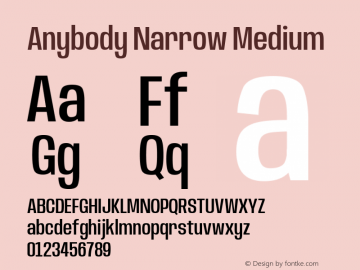 Anybody Narrow Medium Version 1.000; ttfautohint (v1.8) Font Sample