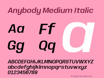 Anybody Medium Italic Version 1.000; ttfautohint (v1.8)图片样张