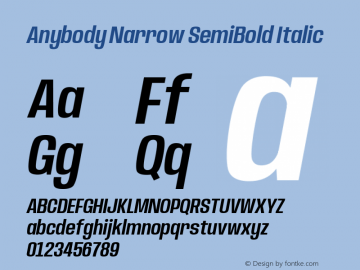 Anybody Narrow SemiBold Italic Version 1.000; ttfautohint (v1.8)图片样张