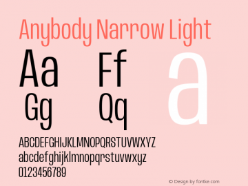 Anybody Narrow Light Version 1.000; ttfautohint (v1.8)图片样张