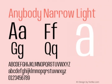 Anybody Narrow Light Version 1.000; ttfautohint (v1.8) Font Sample