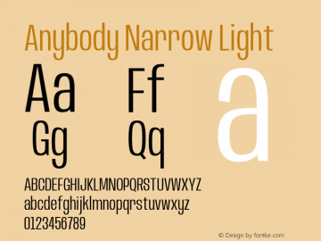 Anybody Narrow Light Version 1.000;hotconv 1.0.109;makeotfexe 2.5.65596图片样张