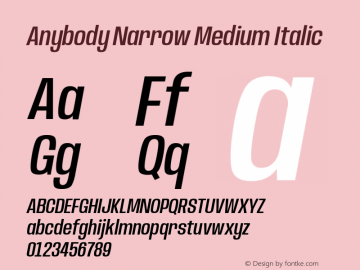 Anybody Narrow Medium Italic Version 1.000; ttfautohint (v1.8)图片样张
