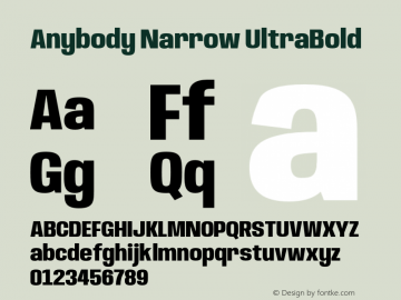 Anybody Narrow UltraBold Version 1.000;hotconv 1.0.109;makeotfexe 2.5.65596 Font Sample