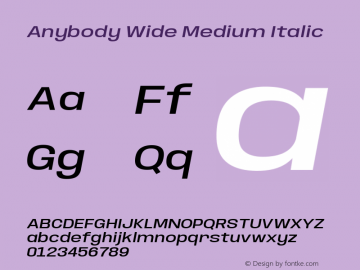 Anybody Wide Medium Italic Version 1.000; ttfautohint (v1.8)图片样张