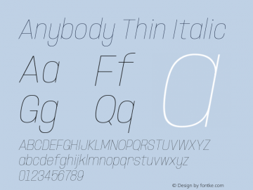 Anybody Thin Italic Version 1.000; ttfautohint (v1.8)图片样张