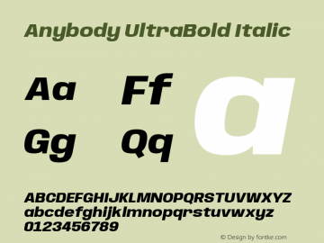 Anybody UltraBold Italic Version 1.000; ttfautohint (v1.8)图片样张