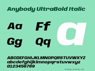 Anybody UltraBold Italic Version 1.000;hotconv 1.0.109;makeotfexe 2.5.65596图片样张
