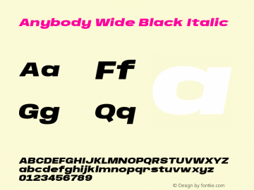 Anybody Wide Black Italic Version 1.000; ttfautohint (v1.8)图片样张