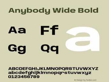 Anybody Wide Bold Version 1.000;hotconv 1.0.109;makeotfexe 2.5.65596 Font Sample