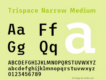 Trispace Narrow Medium Version 1.005;hotconv 1.0.109;makeotfexe 2.5.65596 Font Sample