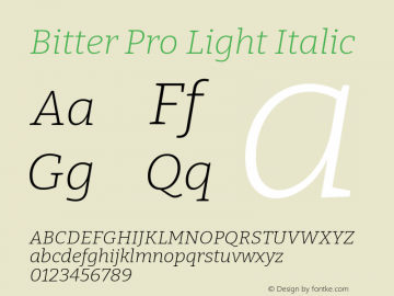 Bitter Pro Light Italic Version 1.001 Font Sample