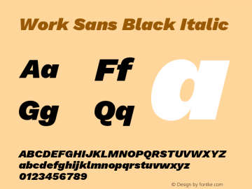 Work Sans Black Italic Version 2.008; ttfautohint (v1.8.3)图片样张