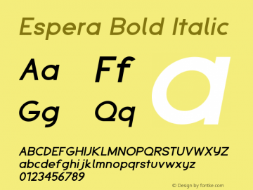 Espera Bold Italic Version 1.000 Font Sample