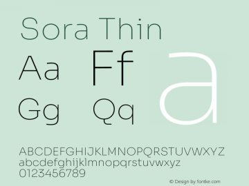 Sora Thin Version 1.002 Font Sample