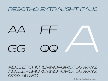 Resotho Extralight Italic Version 1.12 Font Sample