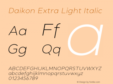 Daikon-ExtraLightItalic Version 1.000 Font Sample