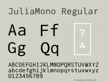 JuliaMono Regular Version 0.001;hotconv 1.0.109;makeotfexe 2.5.65596图片样张