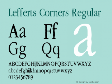 Lefferts Corners Regular Macromedia Fontographer 4.1 2001.07.11. Font Sample