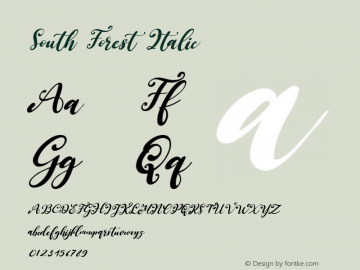 South Forest Italic Version 1.00;August 25, 2020;FontCreator 12.0.0.2563 64-bit图片样张