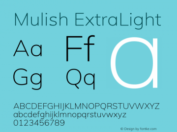 Mulish ExtraLight Version 2.100; ttfautohint (v1.8.1.43-b0c9) Font Sample