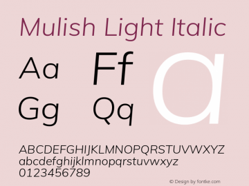 Mulish Light Italic Version 2.100; ttfautohint (v1.8.1.43-b0c9)图片样张