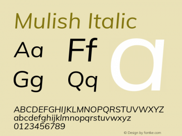 Mulish Italic Version 2.100; ttfautohint (v1.8.1.43-b0c9) Font Sample