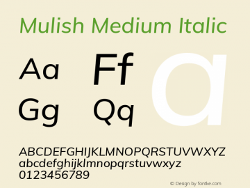 Mulish Medium Italic Version 2.100; ttfautohint (v1.8.1.43-b0c9) Font Sample