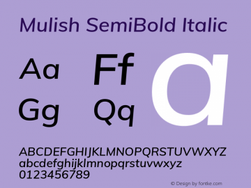Mulish SemiBold Italic Version 2.100; ttfautohint (v1.8.1.43-b0c9) Font Sample