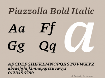 Piazzolla Bold Italic Version 2.001 Font Sample