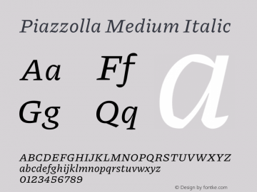 Piazzolla Medium Italic Version 2.001 Font Sample