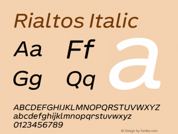 Rialtos Italic Version 1.000 Font Sample
