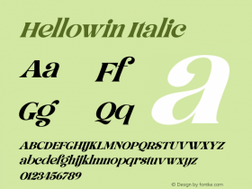 Hellowin Italic Version 1.00;October 8, 2020;FontCreator 12.0.0.2563 64-bit Font Sample