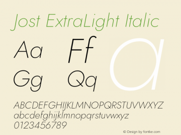 Jost ExtraLight Italic Version 3.7图片样张