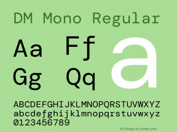 DM Mono Regular Version 1.000; ttfautohint (v1.8.2.53-6de2) Font Sample