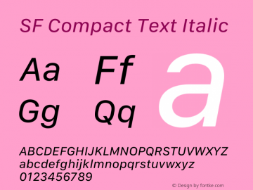 SF Compact Text Italic Version 16.0d12e3 Font Sample